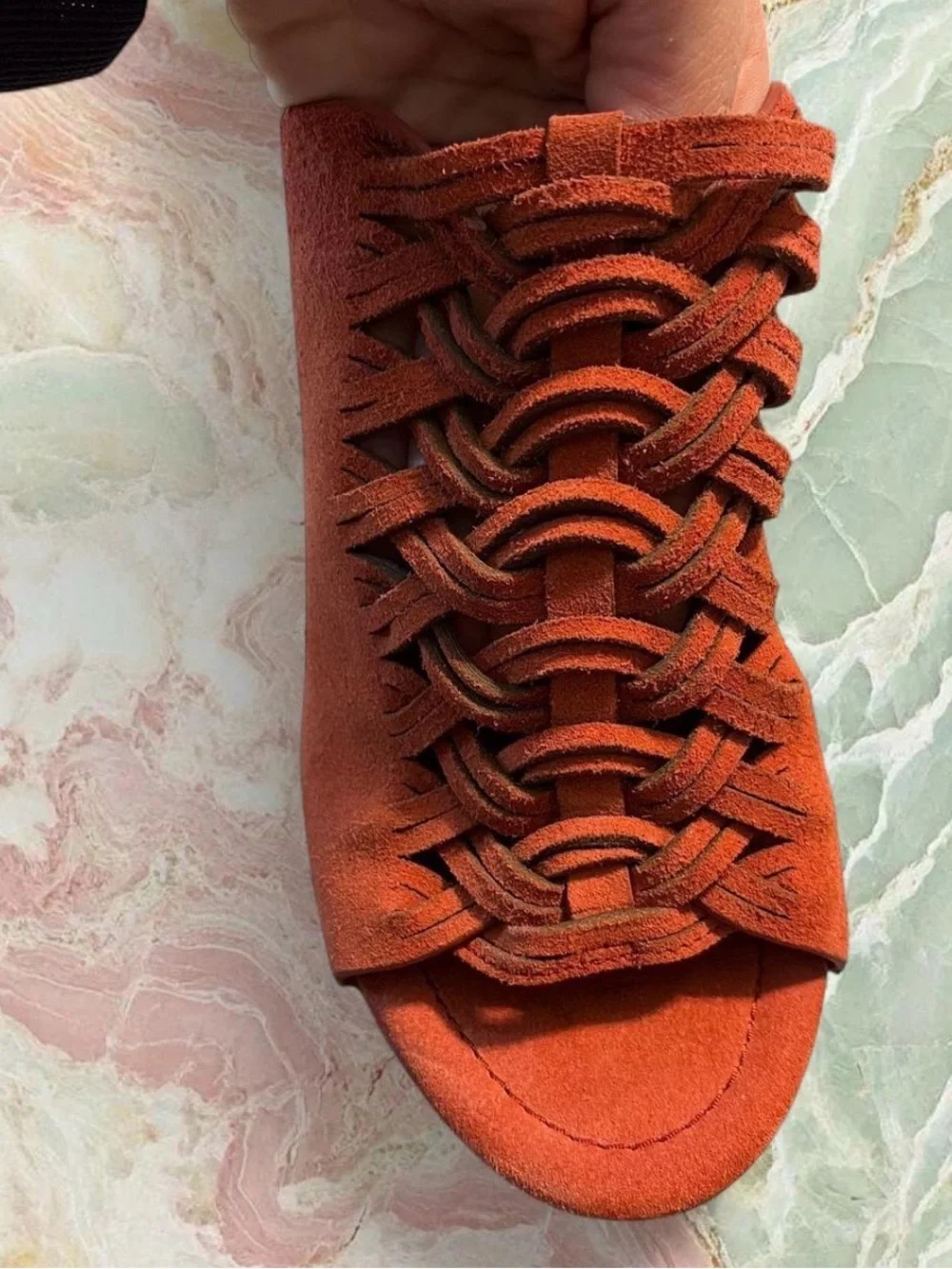Michael Kors Orange Suede Studded Platform Mules - Picture 3 of 5